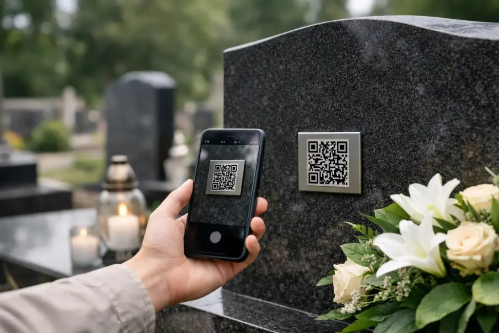 QR memorialo naudojimo pavyzdys kapinėse
